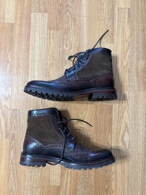 Johnston & Murphy M Sz 9.5 Boots Brown Leather Wingtip Shearling Wool Sheepskin